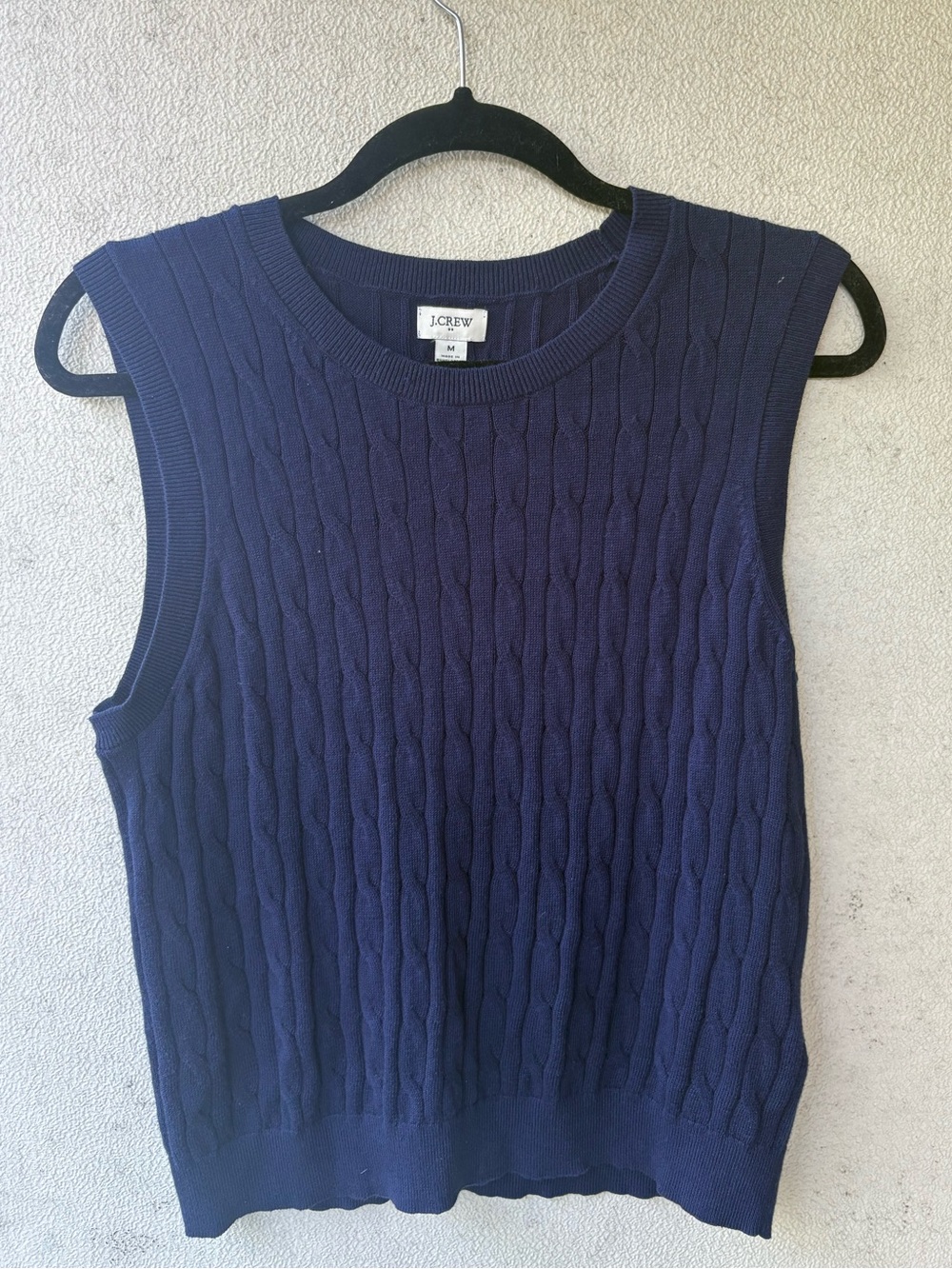 J.Crew Navy Cable Knit Sweater Vest M 100% Cotton Dark Academia Preppy